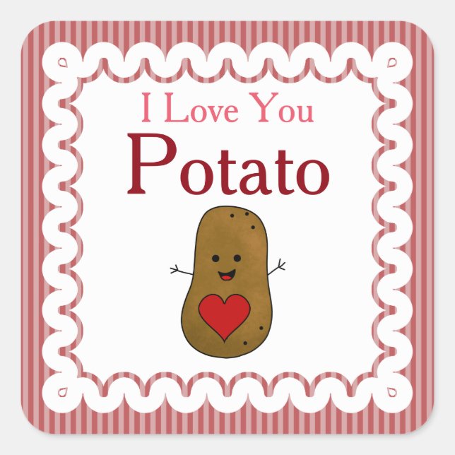 Sticker Carré Valentine Je T'Aime Pomme De Terre, Gris Rose (Devant)