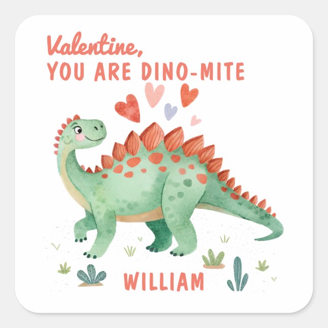 Sticker Carré Valentine personnalisée Vous êtes Dino-mite (Devant)