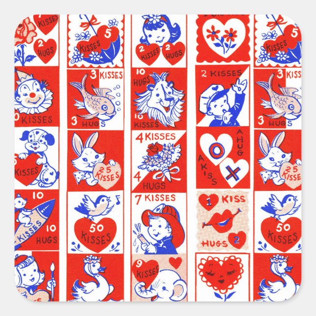 Sticker Carré Valentine Retro Love Hugs Motif (Devant)