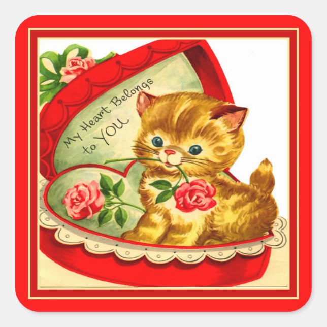 Sticker Carré Valentine rétrospective ~ Kitten dans un autocolla (Devant)