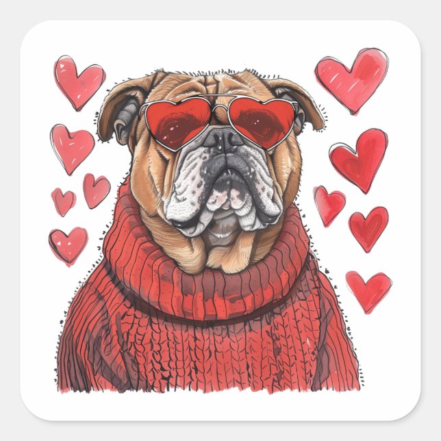 Sticker Carré Valentines Day English Bulldog (Devant)