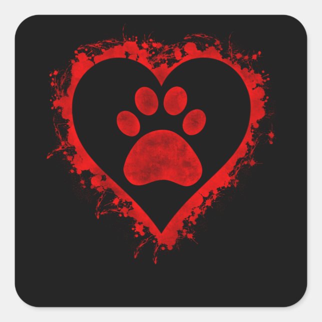 Sticker Carré Valentines Day Heart Dog Paw Boys Girls Kids (Devant)