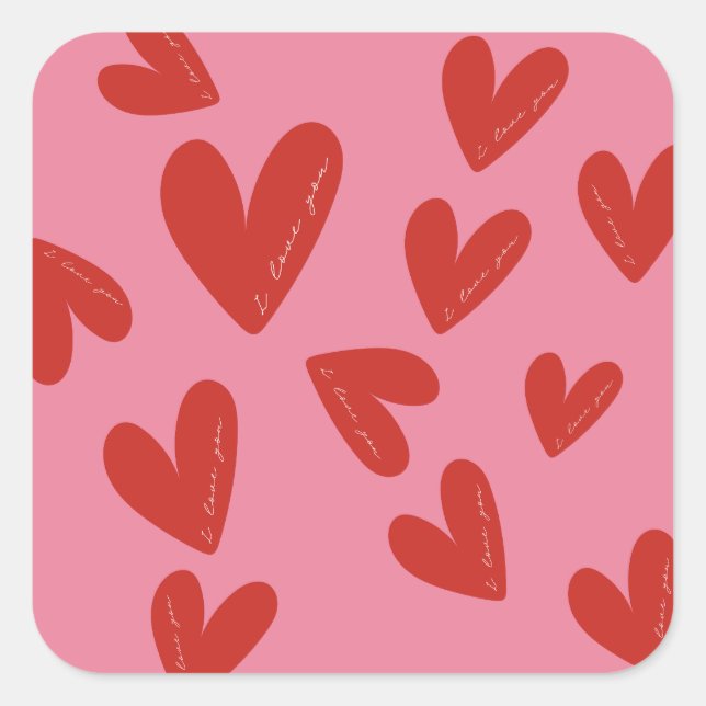 Sticker Carré Valentine's Day Modern Red & Pink Hearts Script (Devant)