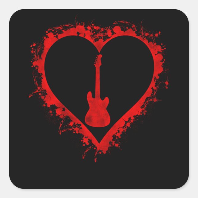 Sticker Carré Valentines Jour Coeur Guitare Lover Musicien Garço (Devant)
