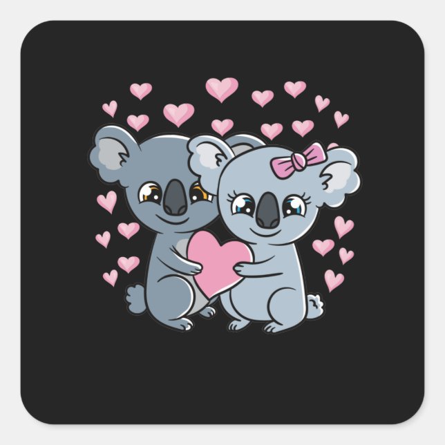 Sticker Carré Valentines Jour Couple Koalas Cute Koala (Devant)