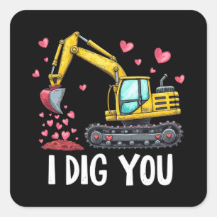 Sticker Carré Valentines Jour Excavateur Vous Creg Camion
