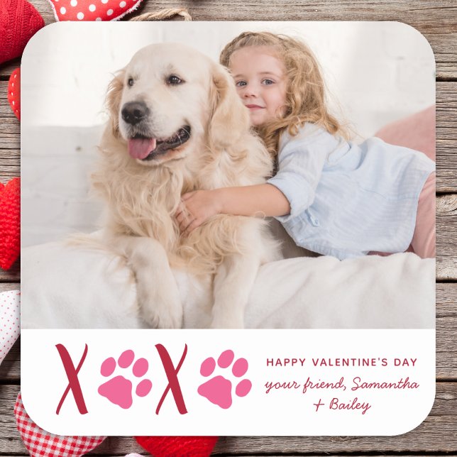 Sticker Carré Valentines Jour XOXO Cute Kids Classroom Chien Pho (Créateur téléchargé)