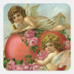 Sticker Carré Valentines victoriennes vintages Day Angels Rose d