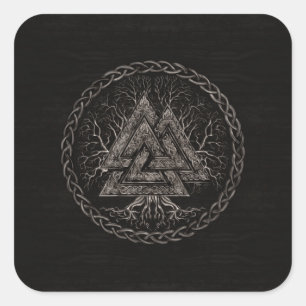 Sticker Carré Valknut et arbre de la vie Yggrdrasil