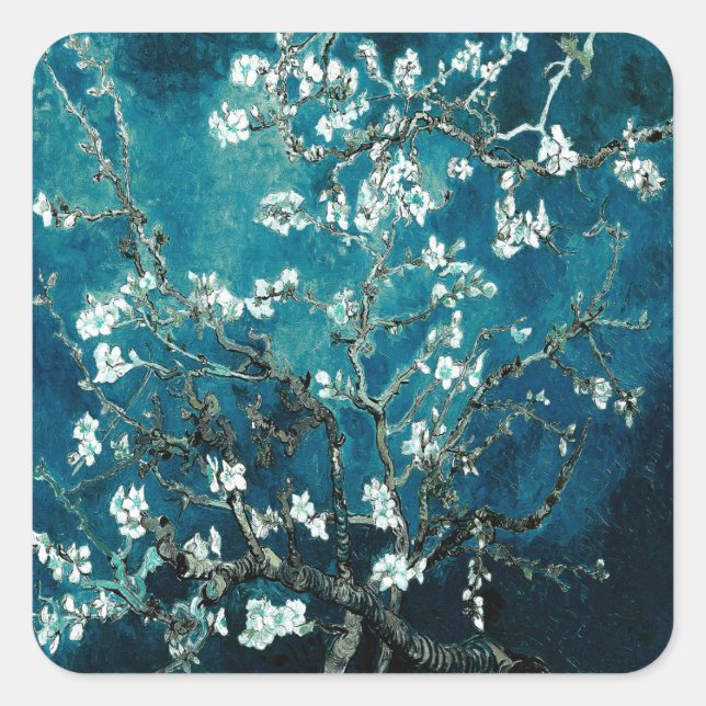 Sticker Carré Van Gogh Almond Blossoms : Turquoise foncé (Devant)