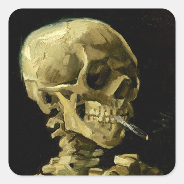Sticker Carré Van Gogh Fumer du squelette (Devant)