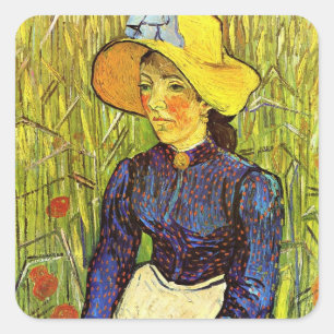 Sticker Carré Van Gogh, Jeune paysanne avec Casquette de paille