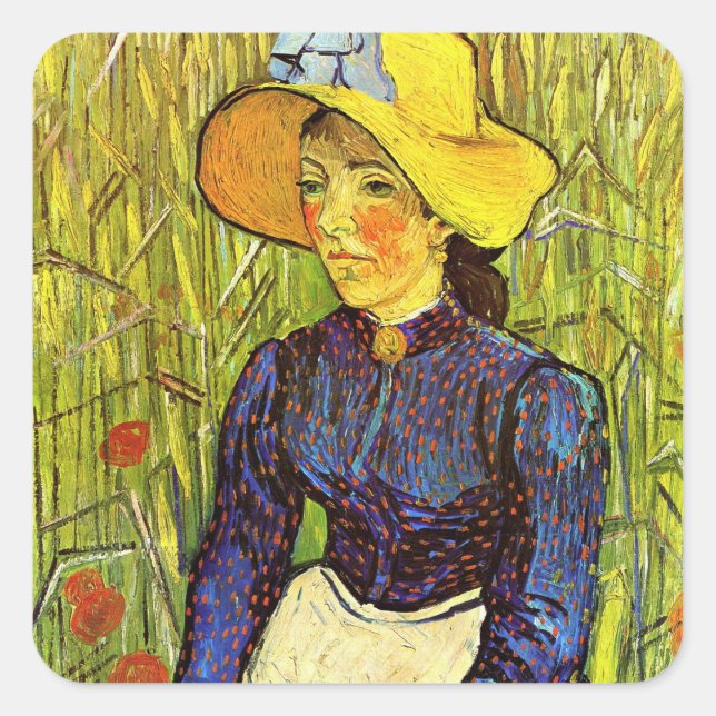 Sticker Carré Van Gogh, Jeune paysanne avec Casquette de paille (Devant)