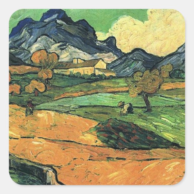 Sticker Carré Van Gogh - Mont Gaussier, célèbre peinture, (Devant)