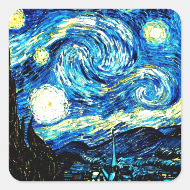Sticker Carré Van Gogh - Nuit étoilée (Devant)