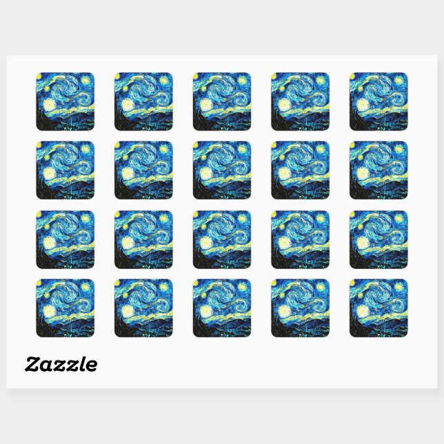 Sticker Carré Van Gogh - Nuit étoilée (Feuille)