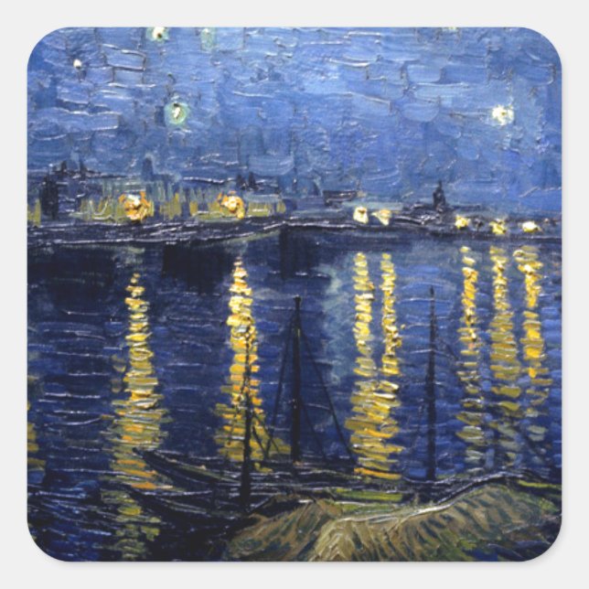 Sticker Carré Van Gogh Nuit étoilée sur Rhône (Devant)