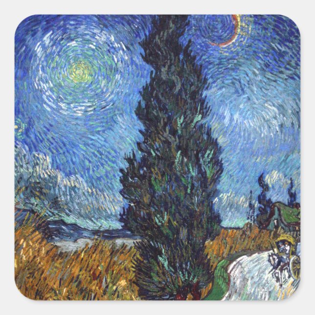 Sticker Carré Van Gogh Road Avec Cyprès Impressionnisme (Devant)