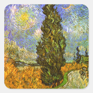 Sticker Carré Van Gogh : Route avec Cypress et Star
