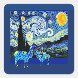Sticker Carré Van Gogh, Starry Night Llamas