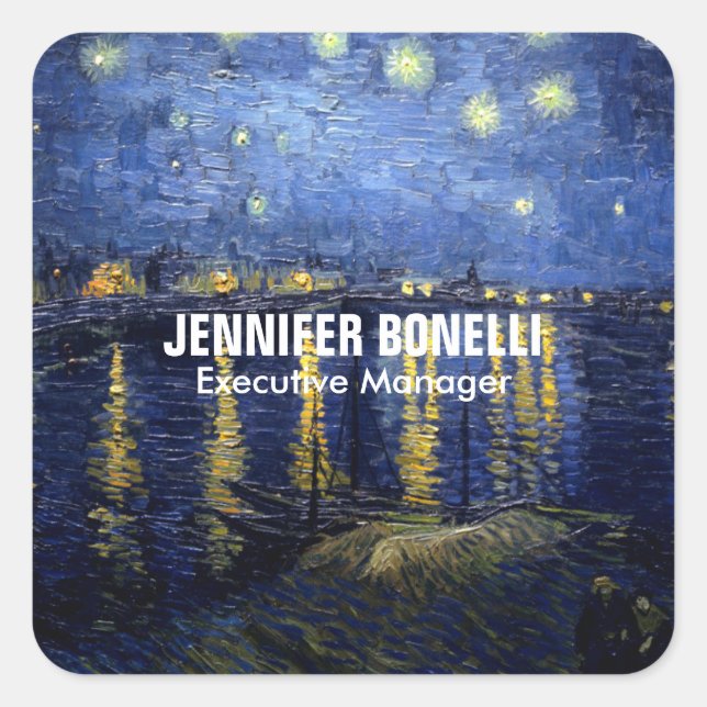 Sticker Carré Van Gogh Starry Night Painting Ajouter Votre Nom (Devant)