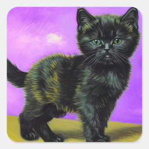 Sticker Carré Van Gogh Style Cat