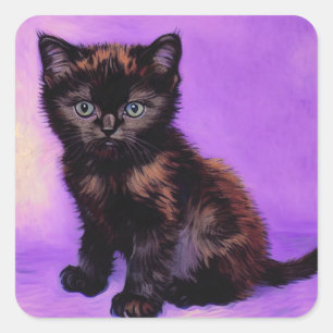 Sticker Carré Van Gogh Style Chat pourpre