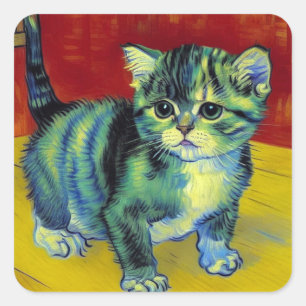 Sticker Carré Van Gogh Tabby Cat