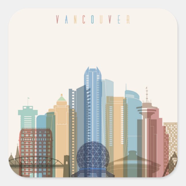 Sticker Carré Vancouver, Canada | Ville Skyline (Devant)
