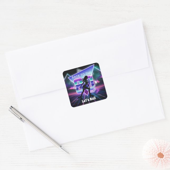 Sticker Carré Vaporwave Roller Skate fête d'anniversaire (Enveloppe)