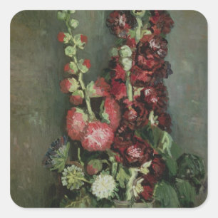 Sticker Carré Vase à Vincent van Gogh de roses trémière, 18