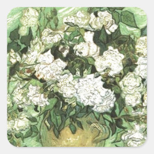 Sticker Carré Vase avec Roses - Van Gogh