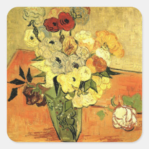 Sticker Carré Vase japonaise, Rose, Anémones par Vincent van Gog