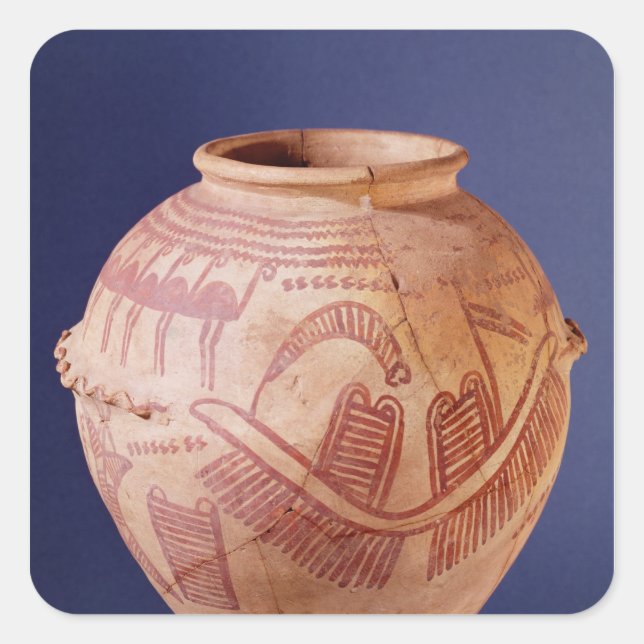 Sticker Carré Vase représentant deux sanctuaires sur une péniche (Devant)