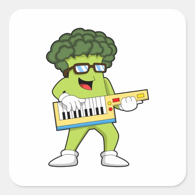 Sticker Carré Vegan Broccoli at Music with Guitar (Devant)