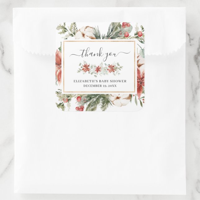Sticker Carré Végétation florale d'hiver | Faveur Baby shower (Sac)