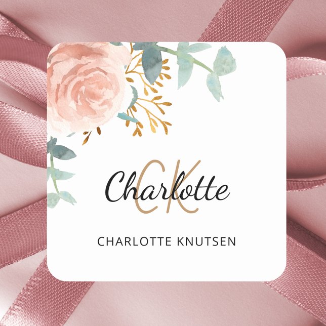 Sticker Carré Végétation florale rose or rose Quinceanera (Créateur téléchargé)
