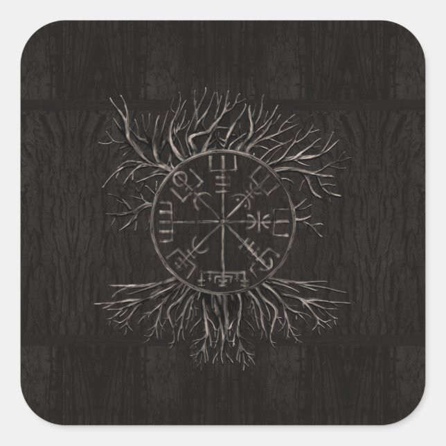 Sticker Carré Vegvisir et arbre de la vie Yggdrasil (Devant)