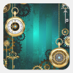Sticker Carré Veille bijoux Steampunk sur un Arrière - plan vert