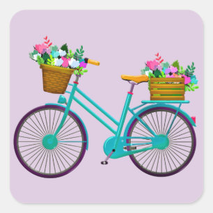 Sticker Carré Vélo avec fleurs en VTT