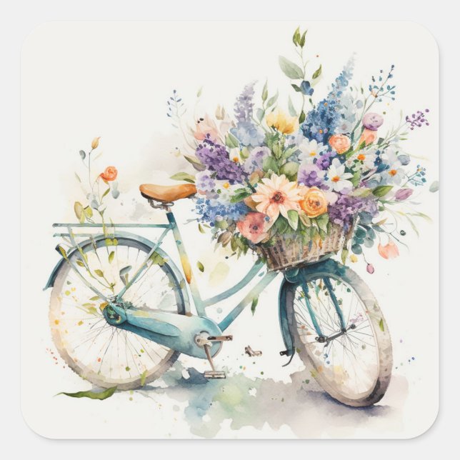 Sticker Carré Vélo Avec Panier À Fleurs (Devant)