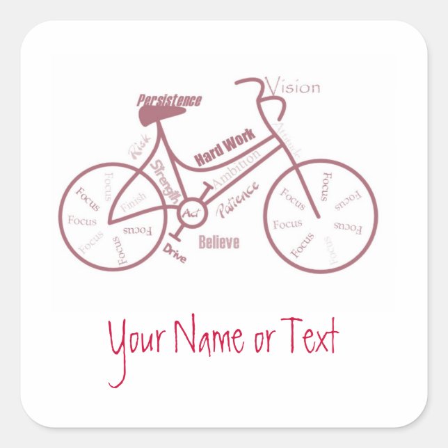Sticker Carré Vélo, Cycle, Vélo, Mots Motivationnels (Devant)