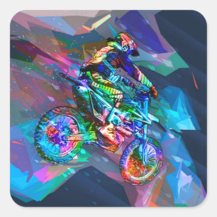 Sticker Carré Vélo de saleté coloré par crayon superbe incliné