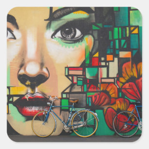 Sticker Carré Vélos sur le mur de Graffiti
