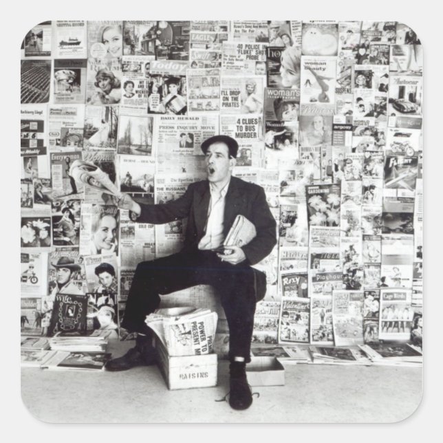 Sticker Carré Vendeur de journaux, c.1960 (Devant)