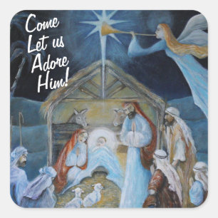 Sticker Carré Venez l'Adore !, Nativité de Noël