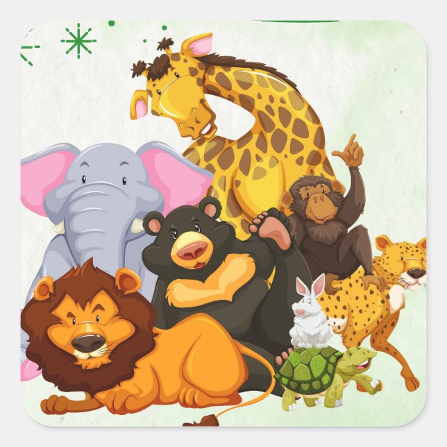 Sticker Carré Venez Rejoindre Le Pack Safari Animal Party (Devant)