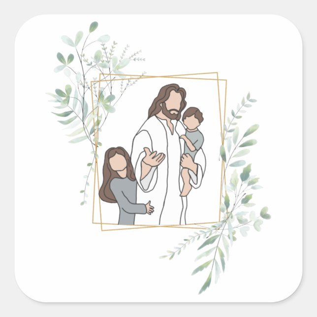 Sticker Carré Venez, suivez-moi - Jésus avec les enfants (Devant)