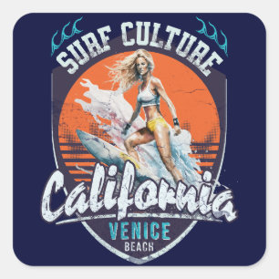 Sticker Carré Venice Beach Californie Été Vintage