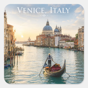 Sticker Carré Venise Italie Grand Canal Gondole Coucher de solei
